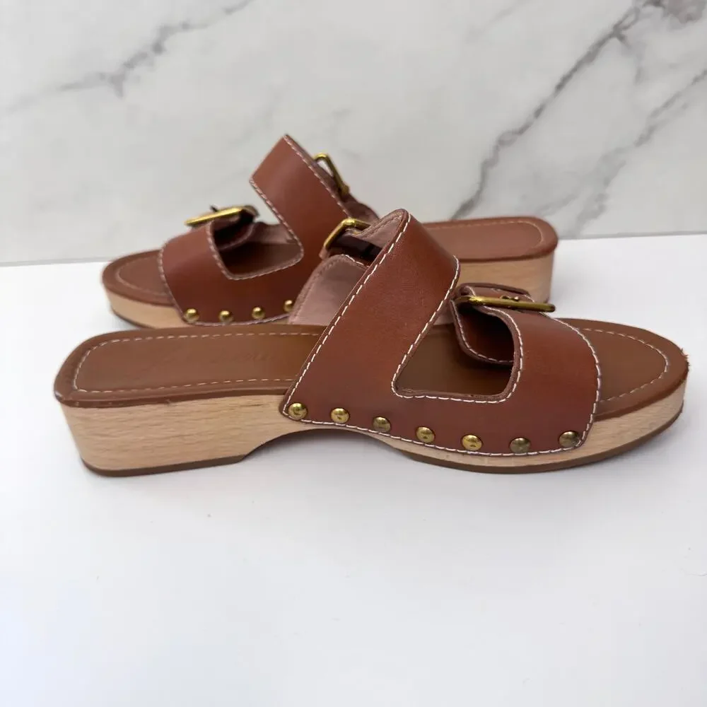 J. Crew Womens Double Strap Sandals Size 9 Leather Neutral Buckle Minimal Brown